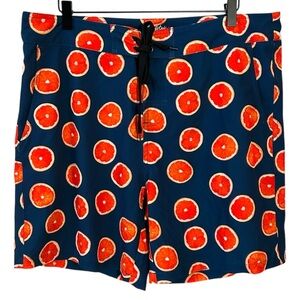 Kortni Jeane Men’s Size 36 Navy Blue Orange Boardie Board Swim Trunks Shorts